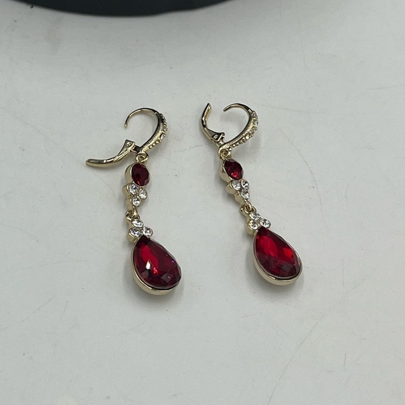 Givenchy Womens Gold Tone Red and Clear Crystal Dangle Drop Earring New - Picture 5 of 10